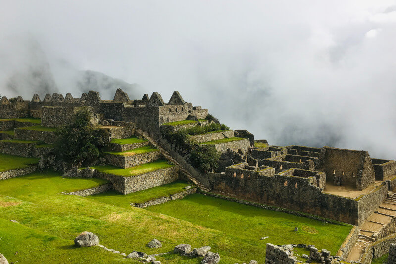Stone buildings at Machu Picchu citadel